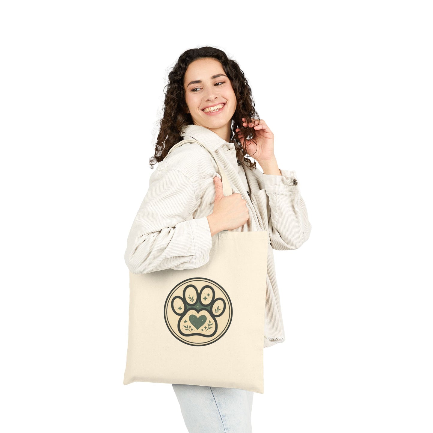 Paw-sitive Vibes Cotton Canvas Tote Bag | Dog Lover Gift, Eco-Friendly Shopper, Sustainable Bag, Pet Adoption Fundraiser, Cute Animal Tote