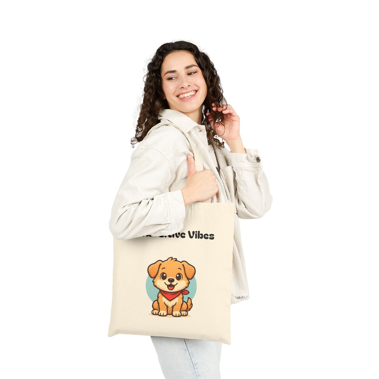 Paw-sitive Vibes Cotton Canvas Tote Bag | Dog Lover Gift, Eco-Friendly Shopper, Sustainable Bag, Pet Adoption Fundraiser, Cute Animal Tote