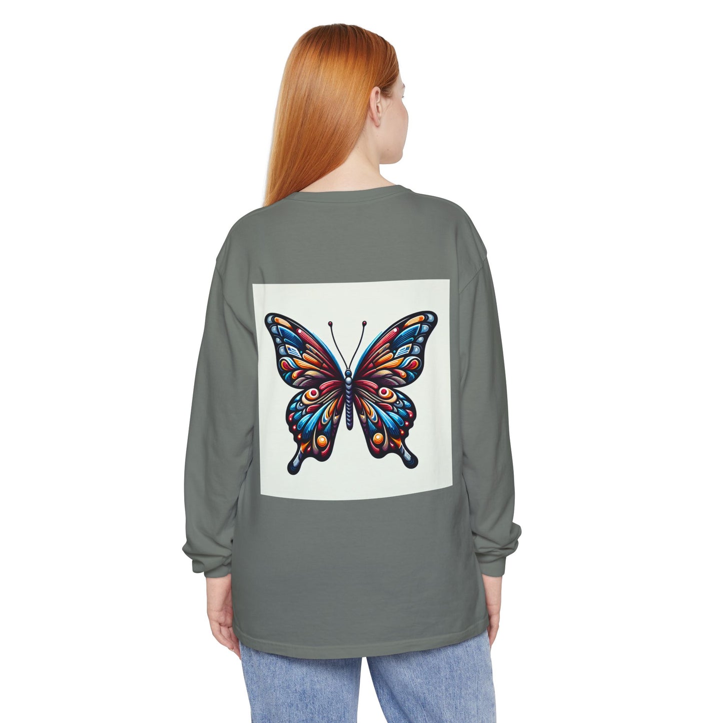 Free Spirit Butterfly Long Sleeve T-Shirt | Boho Aesthetic Tee, Gift for Nature Lovers, Relaxed Fit Top, Spring Style, Perfect for Festivals