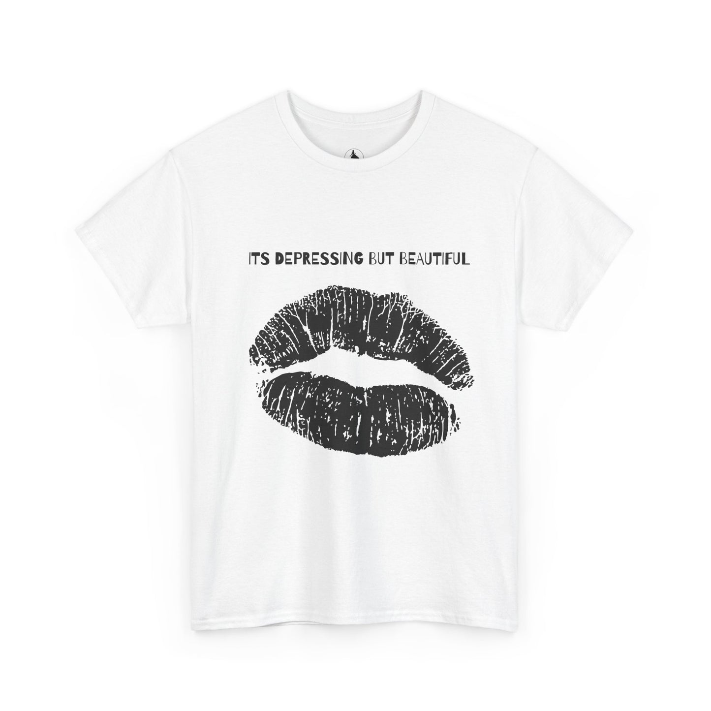 Unisex Heavy Cotton Tee - 'It's Depressing But Beautiful' Graphic Tee, Casual Wear, Gift for Friends, Self-Care Apparel, Trendy  Tee