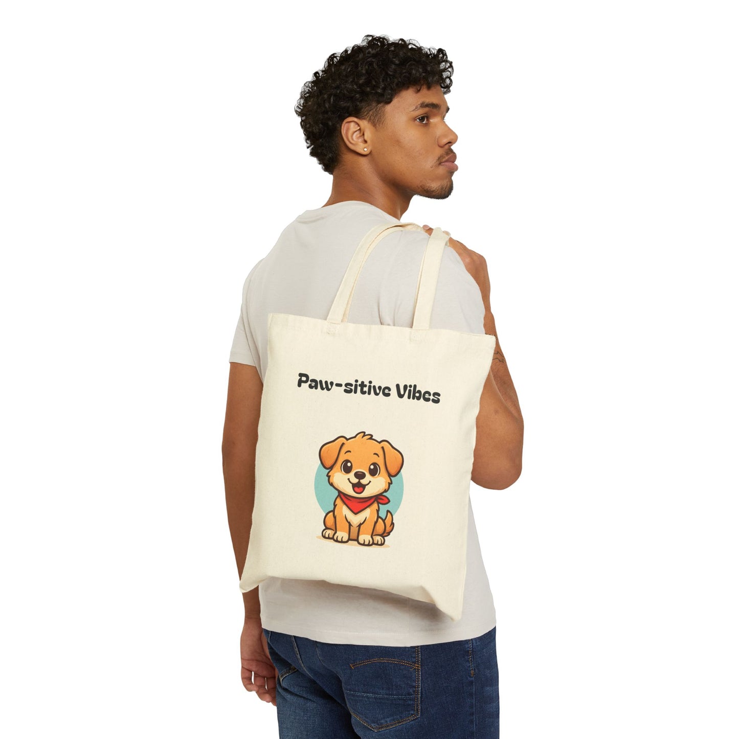 Paw-sitive Vibes Cotton Canvas Tote Bag | Dog Lover Gift, Eco-Friendly Shopper, Sustainable Bag, Pet Adoption Fundraiser, Cute Animal Tote