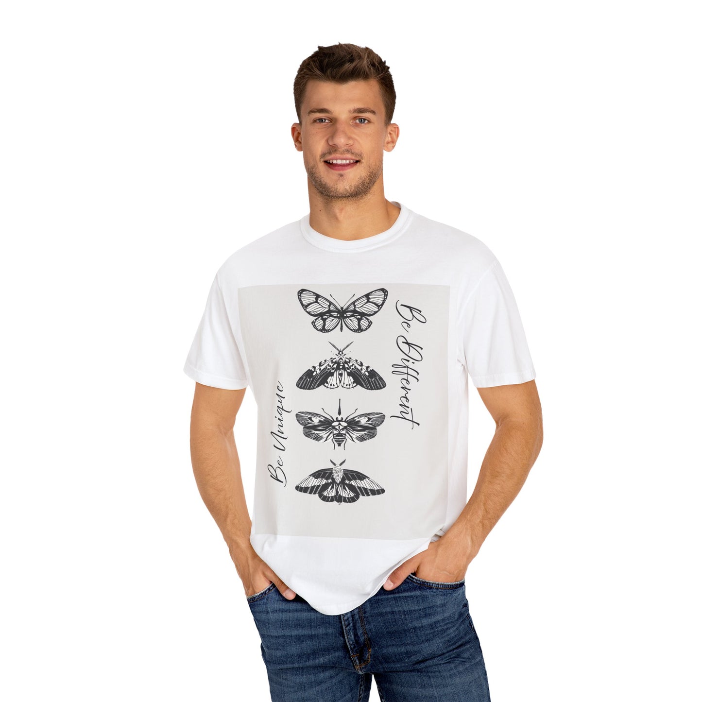Butterfly & Floral Unisex T-shirt - Be Unique, Be Different, Nature Lover Gift, Eco-friendly Tee, Spring Outfit, Boho Style, Inspirational